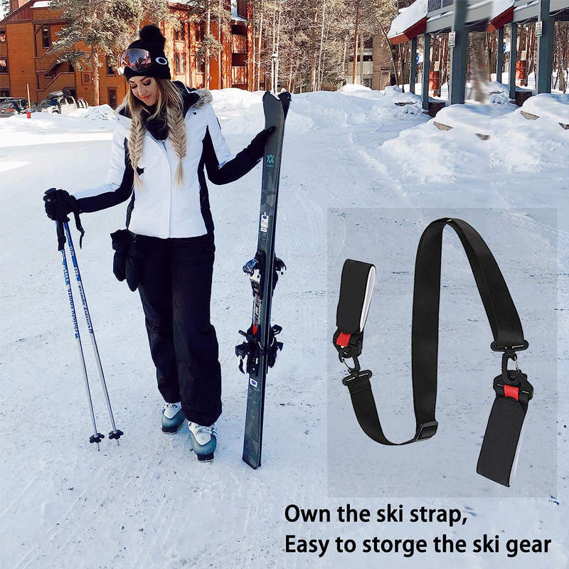 Adjustable Ski Strap with Detachable Hook Loop Skiing Equipment-Black