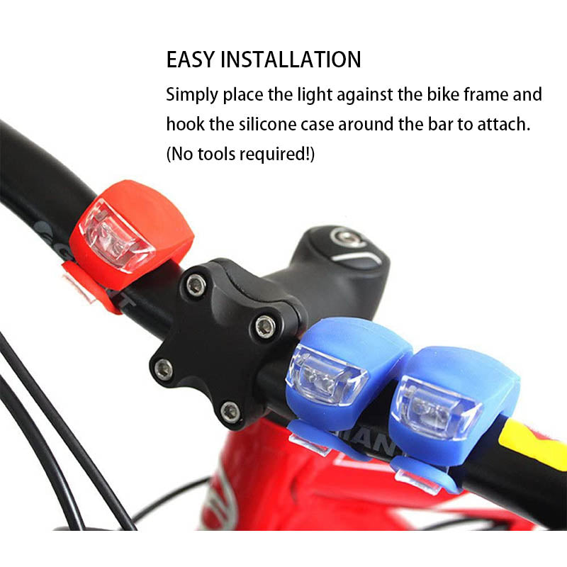 LED Bicycle Silicone Tail Light Kit Waterproof Mountain Bike Headlight 4 Pack Black