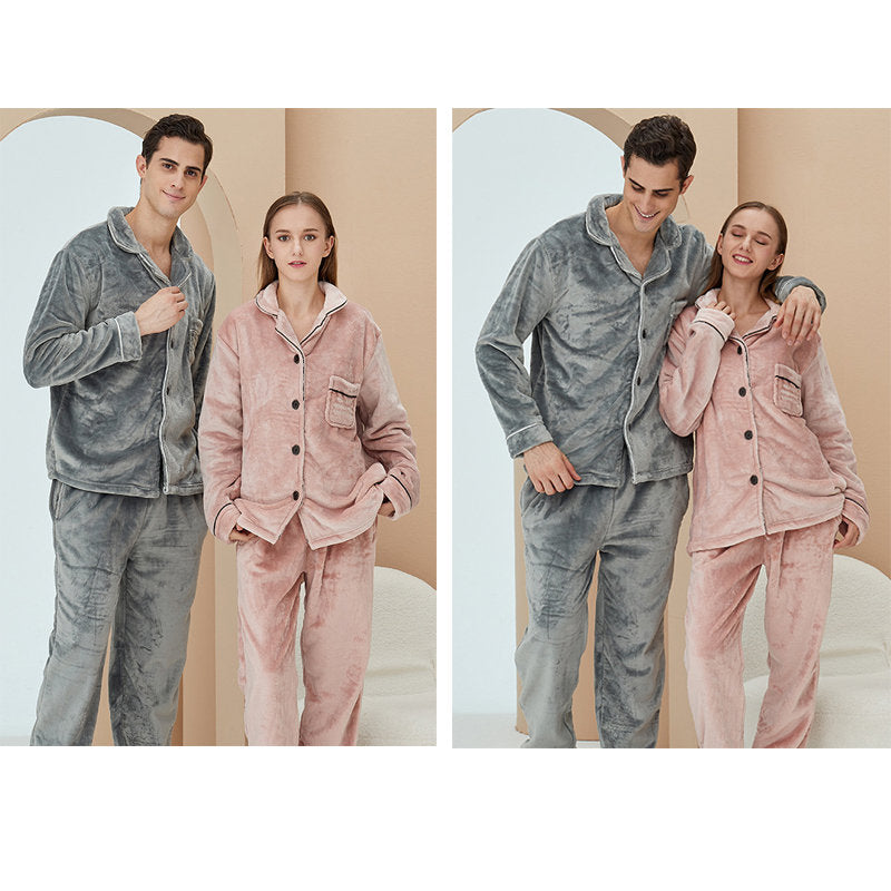 Thicken Warm Flannel Pajamas Set Homewear-Grey