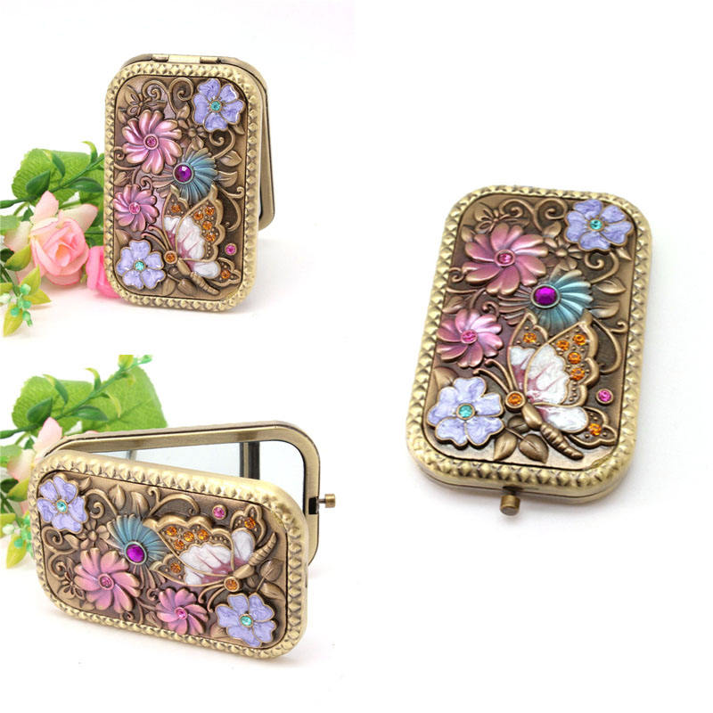 Home & LivingAntique Butterfly Flower Foldable Makeup Mirror-Cyan