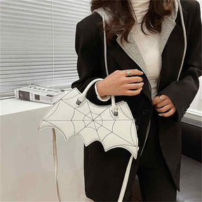 Women Novelty Bat Shoulder Bag Fashion Halloween Handbags-White