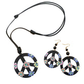 Peace Sign Dangle Earrings + Hippie Necklace Set C