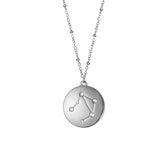 12 Constellation Coin Disc Silver Necklace Engraving Astrology Pendant-Libra