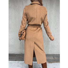 Womens Trench Coats Lapel with Tie Belt Fashion Winter Long Outwear-Khaki