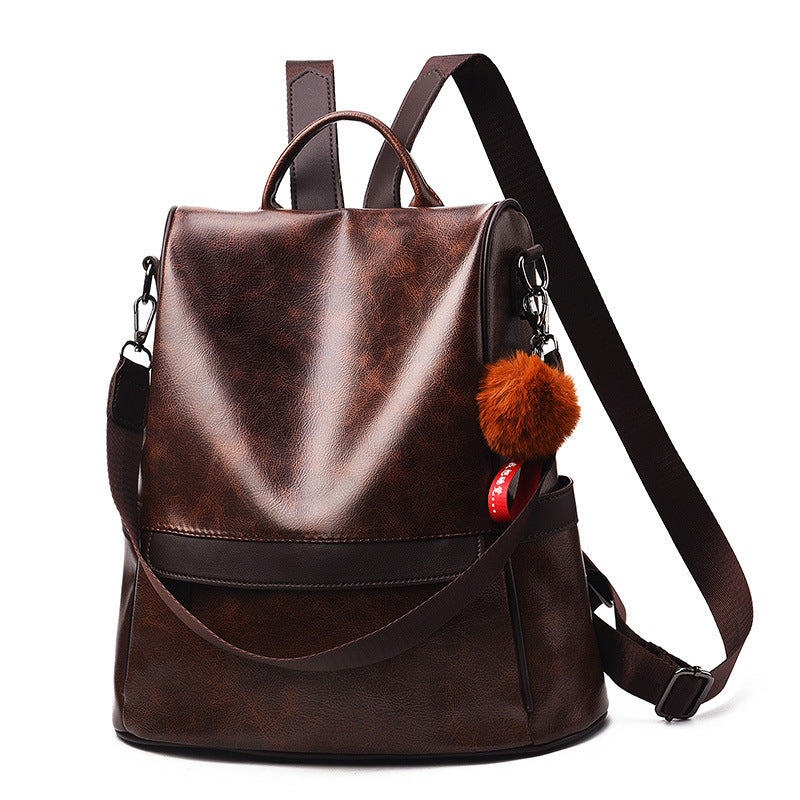 Women Backpack PU Leather Anti-theft Casual Fashion Shoulder Bag-Coffee