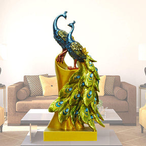 Resin Peacock Statue Desktop Adornmen for Home Wedding-S/Double Headed