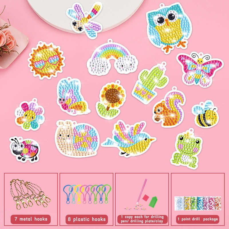 15 Pcs DIY Diamond Painting Keychain Kit Cute Crafts for Kids Ages 6-12