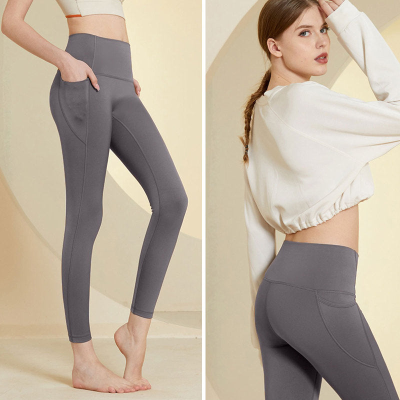 Womens Legging with Pockets High Waisted Fleece Lined Workout Pants-Grey