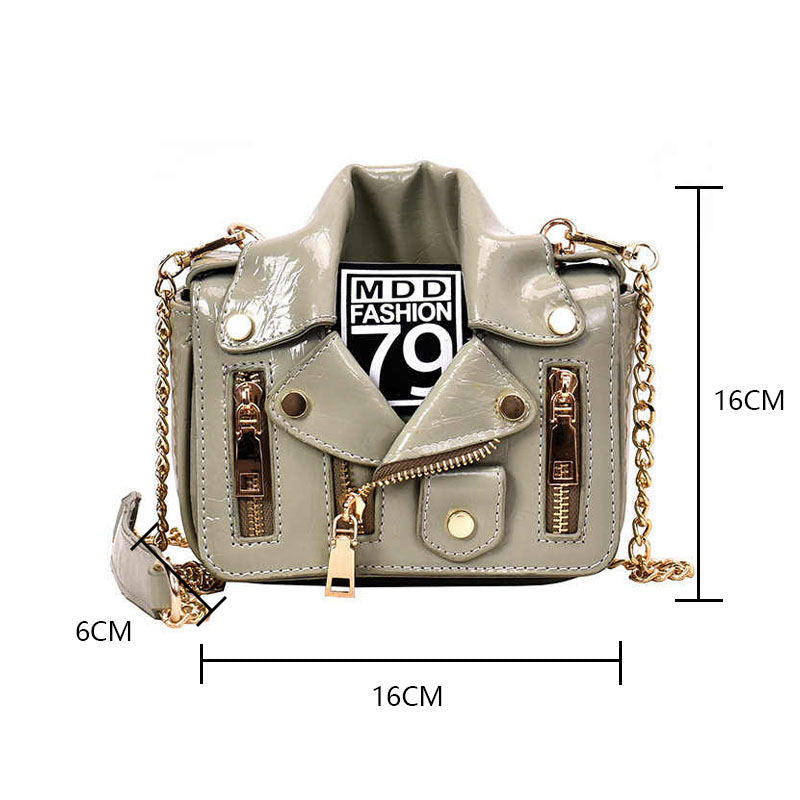 Women Motorcycle Jacket Crossbody Bag Punk Style Lapel Collar Satchel Bag-Green