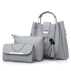 3Pcs Women Fashion Handbags Wallet Tote Bag Shoulder Bag Set-Grey