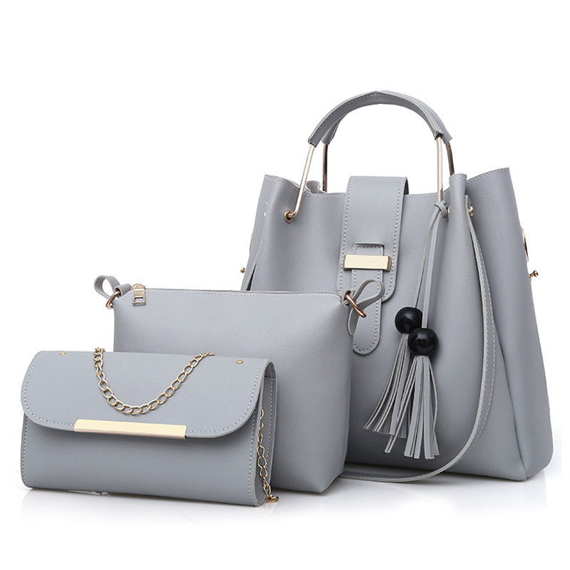3Pcs Women Fashion Handbags Wallet Tote Bag Shoulder Bag Set-Grey