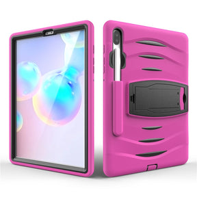 Shock Wave Kickstand Case Anti-Fall Protection With Pencil Holder For Samsung Tab S6 10.5inch T860/T865/T867(2019)-Rose Red