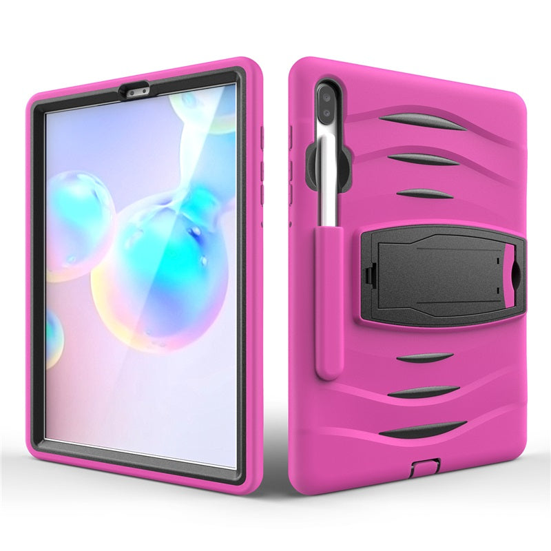 Shock Wave Kickstand Case Anti-Fall Protection With Pencil Holder For Samsung Tab S6 10.5inch T860/T865/T867(2019)-Rose Red