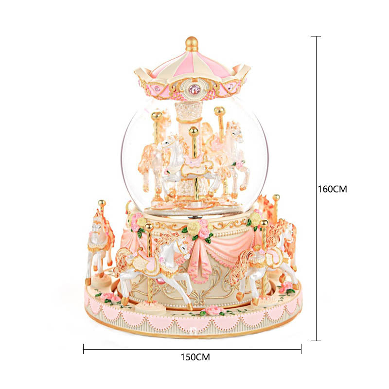 Carousel Snow Globe with Light Music Box Birthday Gift for Girls-Yellow