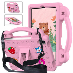 Strawberry iPad Mini 6 Case 8.3 Inch Shockproof Cover with Handle Band Shoulder Strap-Pink