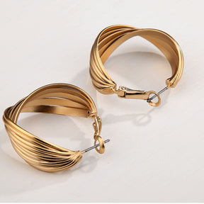 Pair of Womens Fashion Gold Twist Hoop Earrings