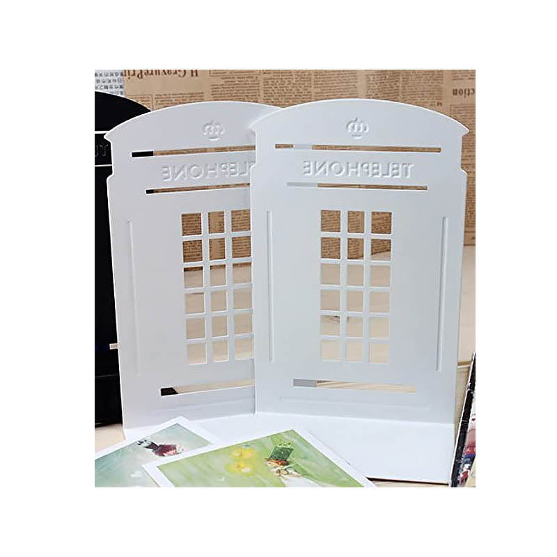 1 Pair Heavy Metal Telephone Booth Bookshelf Non Skid Sturdy Decorative Gift for Office Library-White