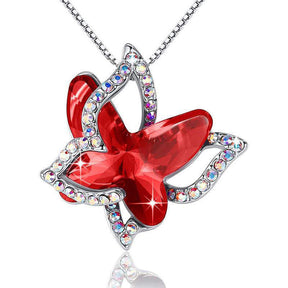 Butterfly Birthstone Crystal Pendant Necklace Gifts for Women Girls-Red