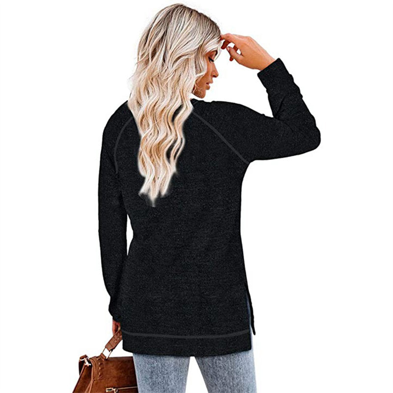 Womens Fall Crewneck Tunic Tops Loose Long Sleeve-Black