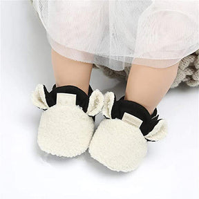 Infant Baby Boys Girls Slipper Stay On Non Slip Soft Sole 0-18 Months Cotton Plush Shoes-White