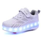 Kids LED Rechargeable Roller Skate Shoes with Double Wheel-White