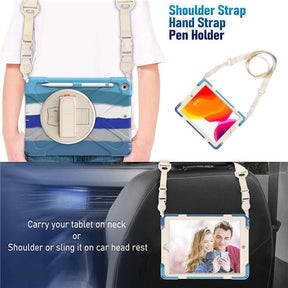 iPad Case With Pencil Stand+Rotating Stand+Shoulder Strap For iPad10.2 Inch 2020/2019-Blue