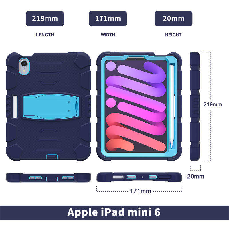 KingKong iPad Case For iPad Mini 6 Three-Layer Hybrid Protective Case With Holder-NavyBlue