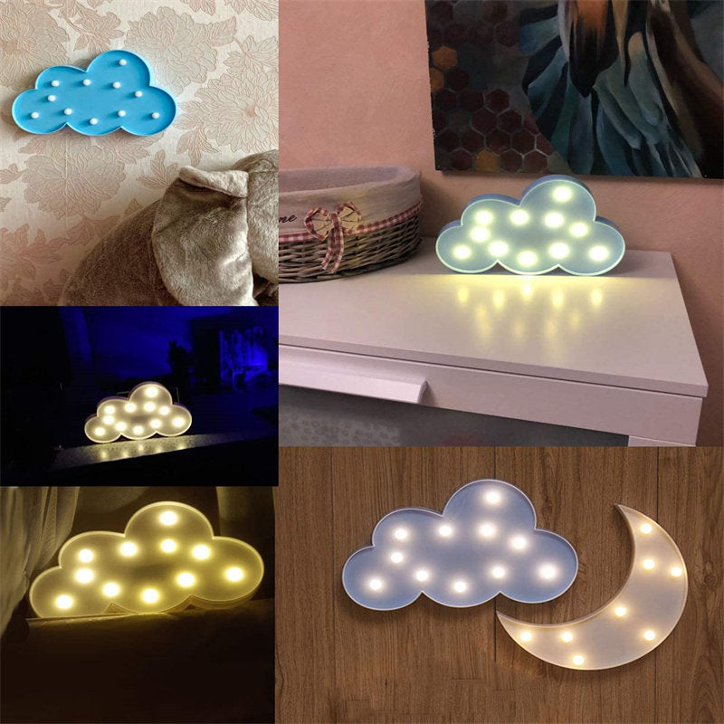 3D Cloud Light Marquee Logo Night Light Battery Powered Party Birthday Decorations -White