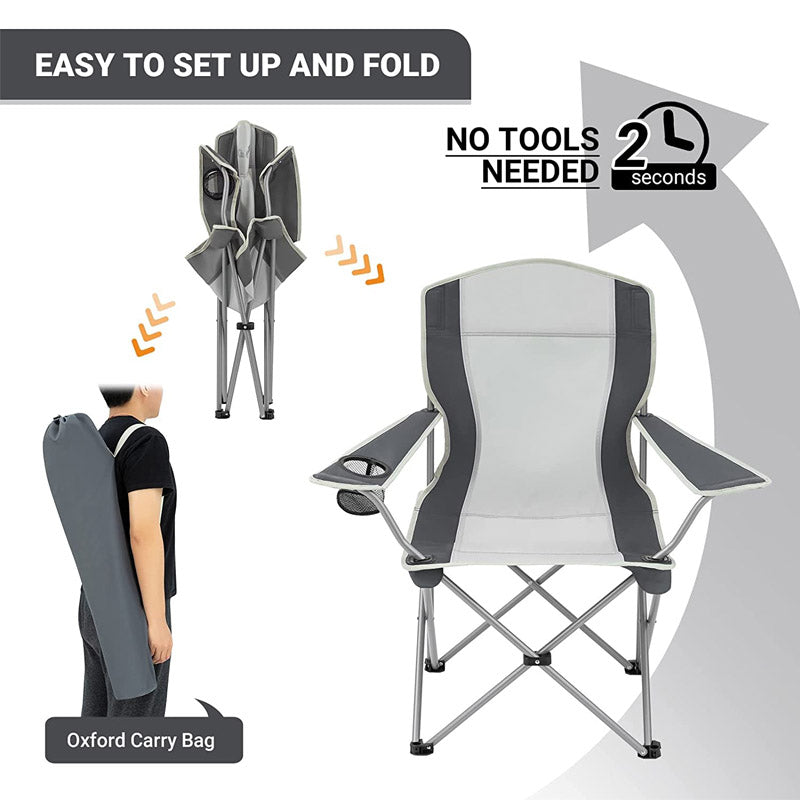 Lightweight Camping Chair with Arm Rest Cup Holder and Carry Bag-Grey