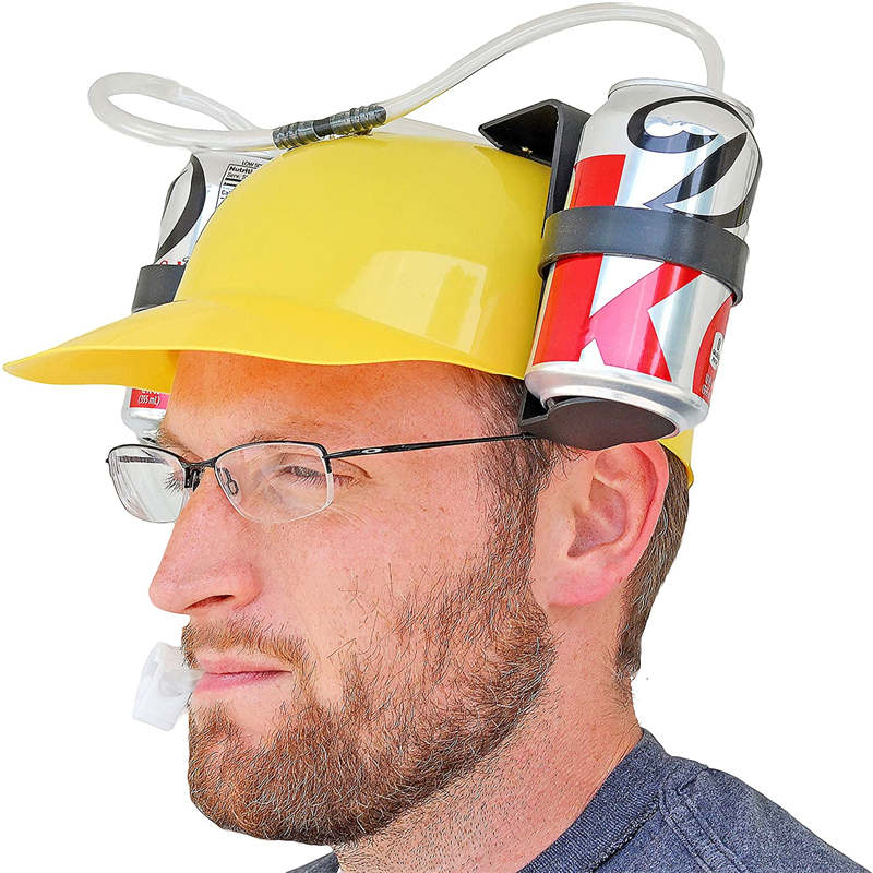 2 Packs Beer Helmet Drinking Hat The Beer Hat Drinking Holder or Soda Drink Hat Party Fun Beverage Gadgets-Yellow