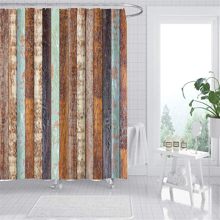 Vintage Wooden Printed Shower Curtains Bathroom Decor Accessory-8