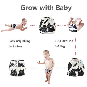 3Pcs Baby Cloth Diapers Covers One Size Adjustable Reusable For Baby 3Kg-15Kg-Set3