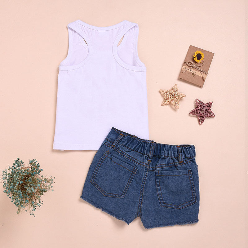 2Pcs Baby Girl Sunflower Outfits Sleeveless Tank Top and Denim Shorts Summer Clothes-Sun Flower