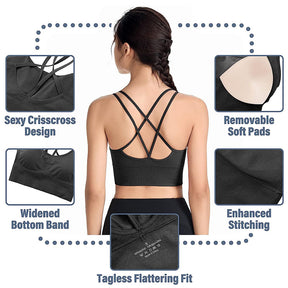 2 Pcs Cross Back Sports Bras Padded Low Impact Vest for Running-Set1