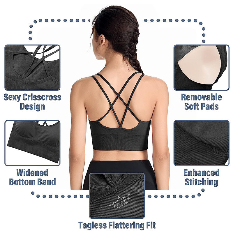 2 Pcs Cross Back Sports Bras Padded Low Impact Vest for Running-Set1