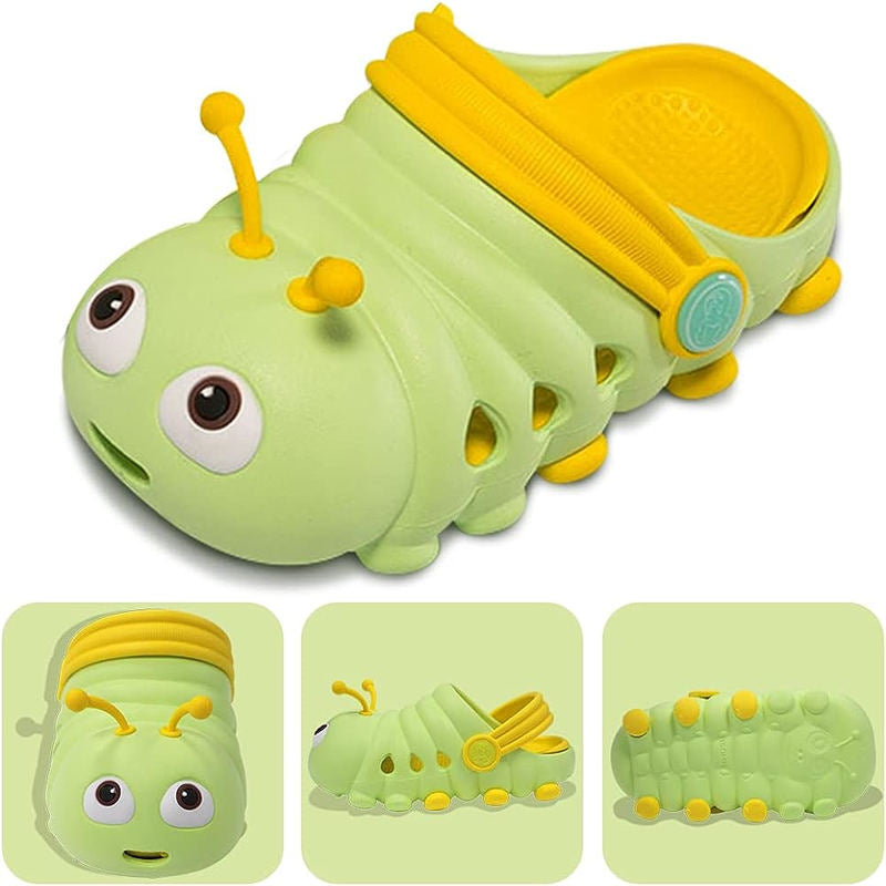 Kids Cute Caterpillar Clogs Lightweight Beach Water Slippers-Light Green