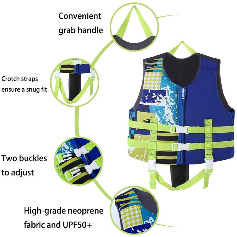 Kids Swim Vest Life Jacket Flotation Aid with Adjustable Safety Strap Age 1-12 Years-Printed Blue