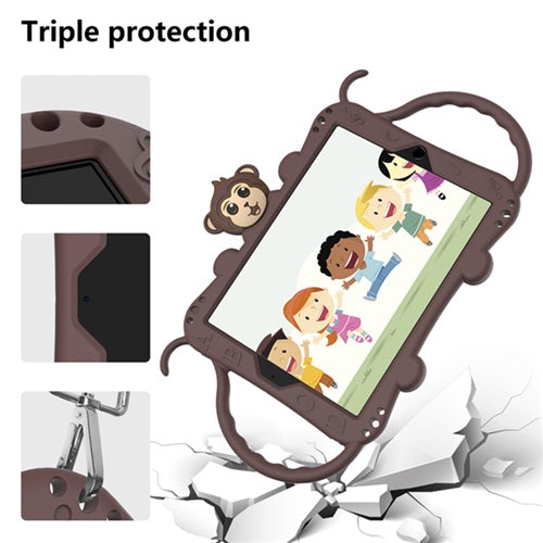 Monkey iPad Case+Neck Strap Cartoon Kids Anti-fall Protective Cover For Samsung Galaxy Tab A 10.1inch£¨2019£©T510/T515-Brown