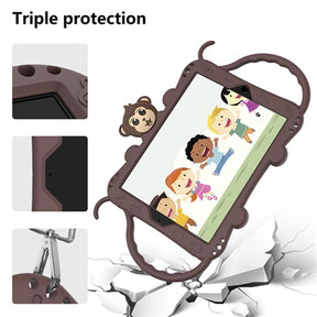 Monkey iPad Case+Neck Strap Cartoon Kids Anti-fall Protective Cover For Samsung Galaxy Tab A7 10.5inch T500/T505/T507 2020-Brown
