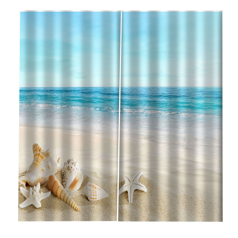 2 Panels Seashell Tropical Beach Bathroom Curtains