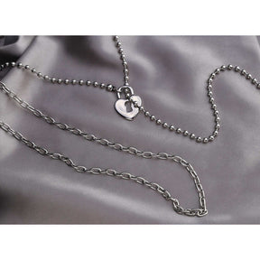 Lover Heart Padlock Necklace Double Layer Clavicle Chain