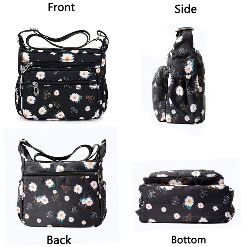 Women Nylon Floral Crossbody Bag Multi Pocket Shoulder Bag-Sun Flower
