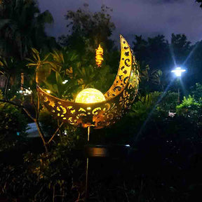 2 Pack Garden Metal Moon Weatherproof  Solar LED Decorative Lamp with Warm White Spherical Lamp Post Suitable for Lawn Courtyard Courtyard