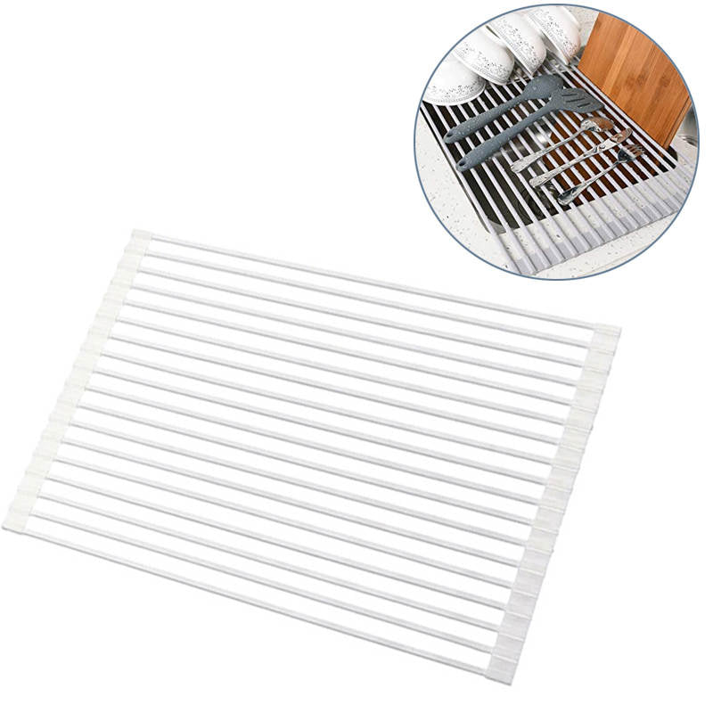 Over The Sink Multipurpose Roll-Up Dish Drying Rack 43*33CM-White