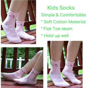 5 Pack Kids Girls Cotton Cute Cat Socks Low Cut Crew Ankle