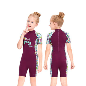 Adore Kids Swimsuit UPF 50+ Sun Protection One-piece Short-sleeve Quick-drying Swimwear-M150312K-Purple