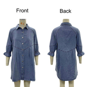 Denim Shirt Dress for Fall Lantern Sleeve Vintage Loose Babydoll-LightBlue