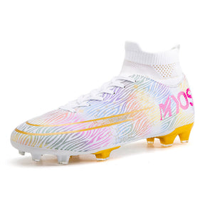 Hightop Soccer Boots Spikes Shoes Unisex Outdoor Indoor Sneaker-1White