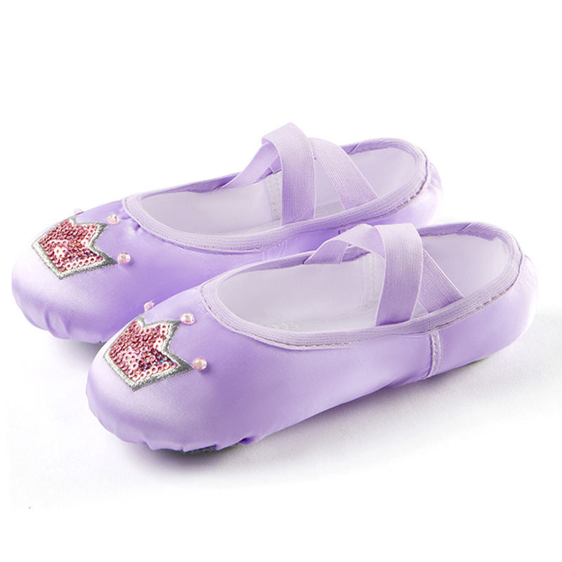 Ballet Shoes for Girls Soft Leather Satin Flat Gymnastic Shoes-Purple