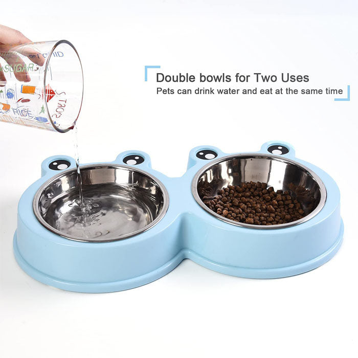 Macaron Double Dog Cat Bowls Cute Modeling No-Slip Stainless Steel Pet Bowls-Blue